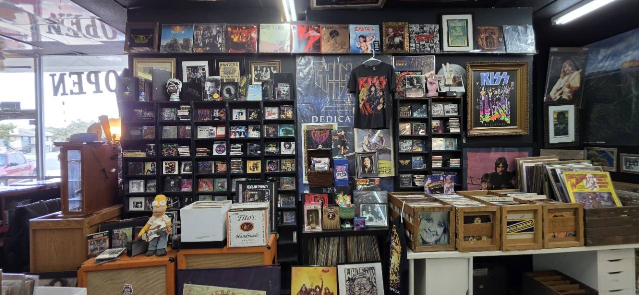 CDs, records and music memorabilia on display